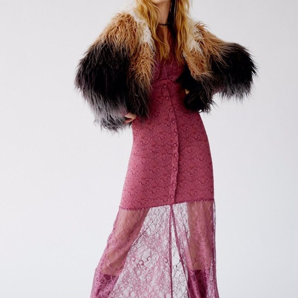 NWT FREE PEOPLE X NIGHTCAP Sz S SIENA LONG SLEEVE LACE SHEER BOTTOM GOWN WINE